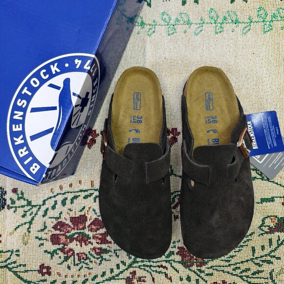 NWT Women's Mocha Suede Birkenstock Boston Shoes - Narrow Fit - Picture 1 of 7